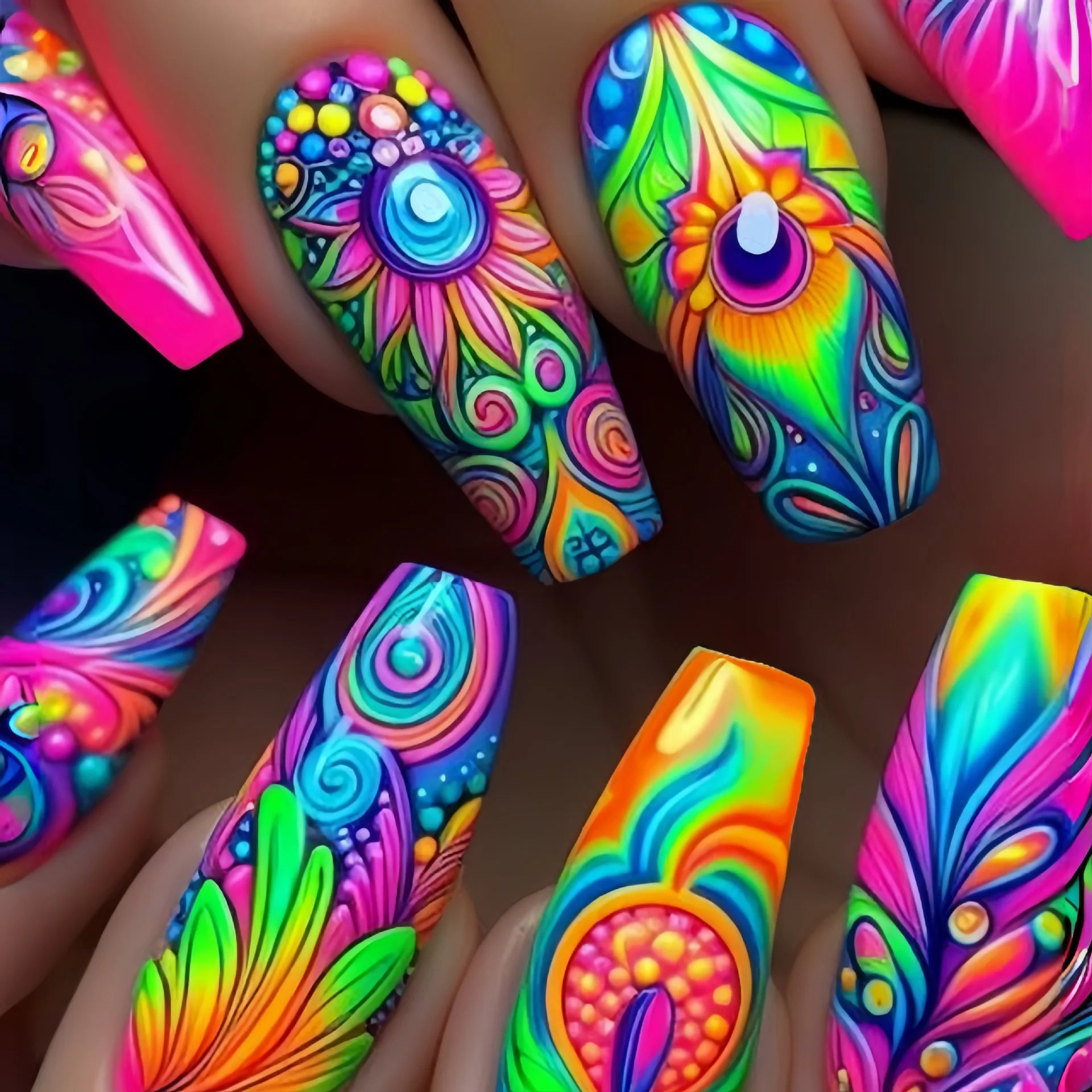 24pcs/set short medium long fake nails Spring flowers flora for St. Patrick's Day faux ongles press on acrylic false nail art 1789