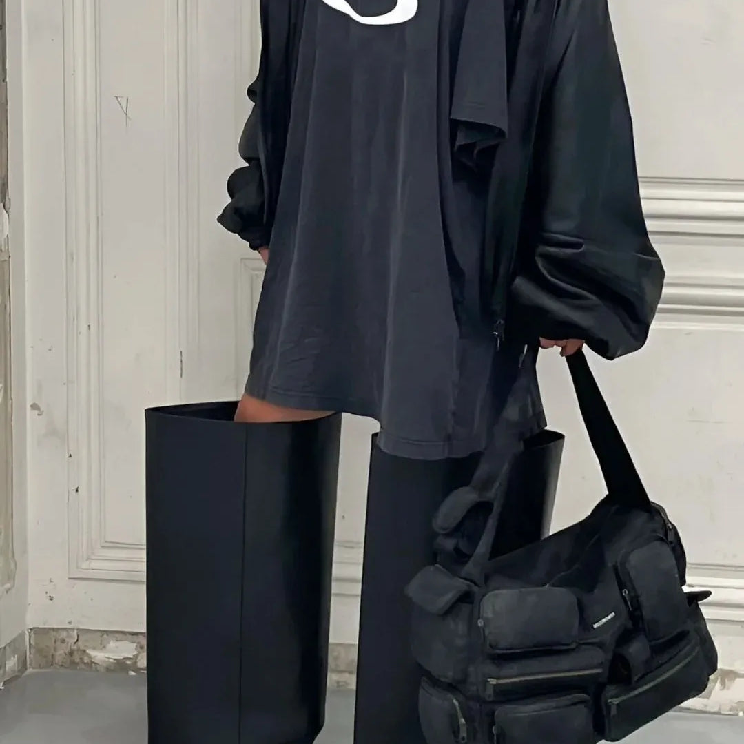 Fashion Catwalk Boots Women Botas Wide Fit Heels Loose Large Pants Tude Shoes Stiletto Knee-High Dress Winter Pull On Plus Size