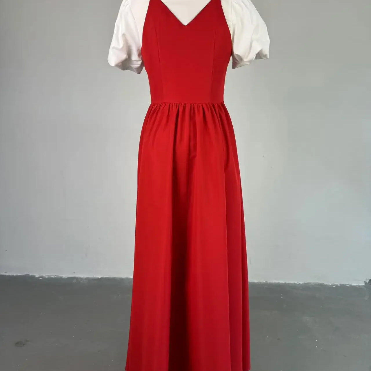 CM.YAYA Short Puff Sleeve Sweet Slim Long Women Shirt Dress High Waist Ruched Pleated Beach Streetwear Maxi Big Swing Dresses