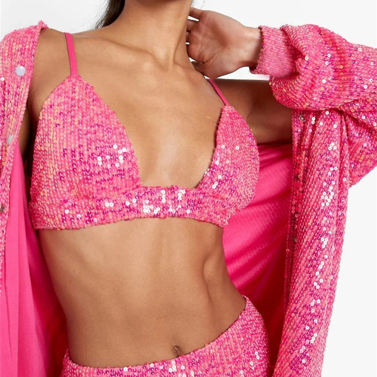 Tossy Sparkly Two-piece Set Party Outfits For Womens Sequin Top Blouse Shirt And Pants Suit Female Luxury Evening Tracksuit New