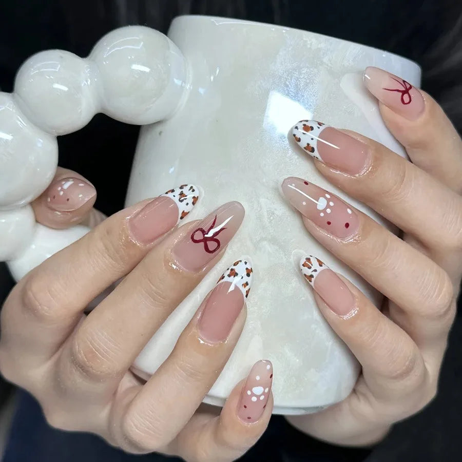 24pcs/set short Medium square fake nails for women gradient nude pink flowers french almond summer tips press on false nail art 2124