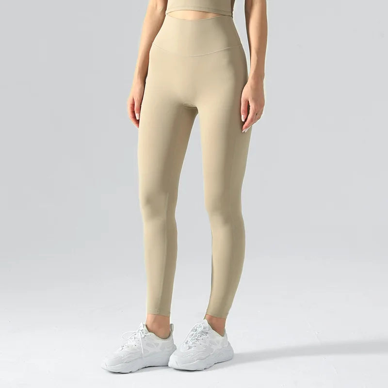 Emily Sportswear Naked High Waist Tight Yoga Pants Double-sided Brushed Peach Buttocks Lifting Running Sports Fitness Leggings khaki