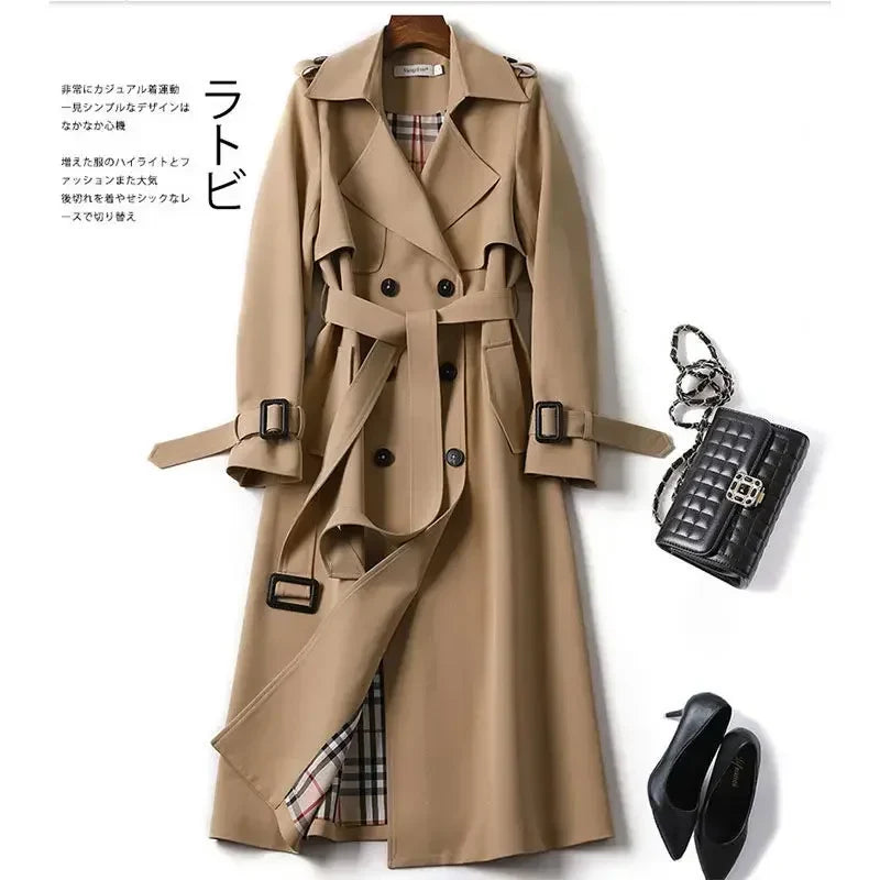 Autumn Elegant Long Women Trench Lace Up Waist Casual Solid V Neck Overcoat Plus Size Long Sleeve Windbreaker Female Trench