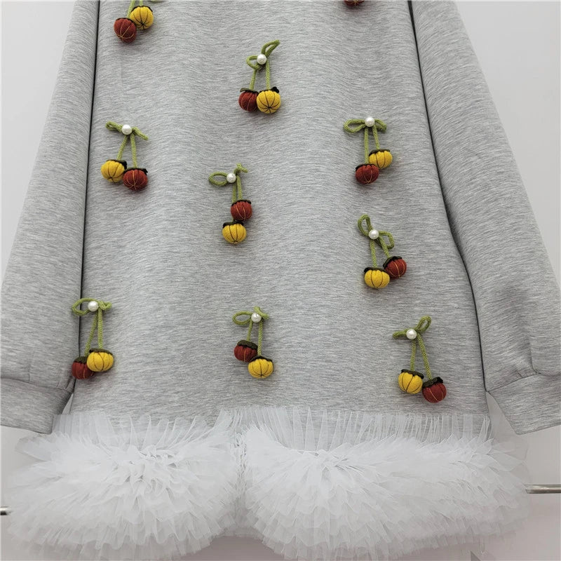 Autumn New Versatile Elegant Three-Dimensional Decorative Patchwork Puffy Mesh Long Sleeve Hoodie For Women 11A07702