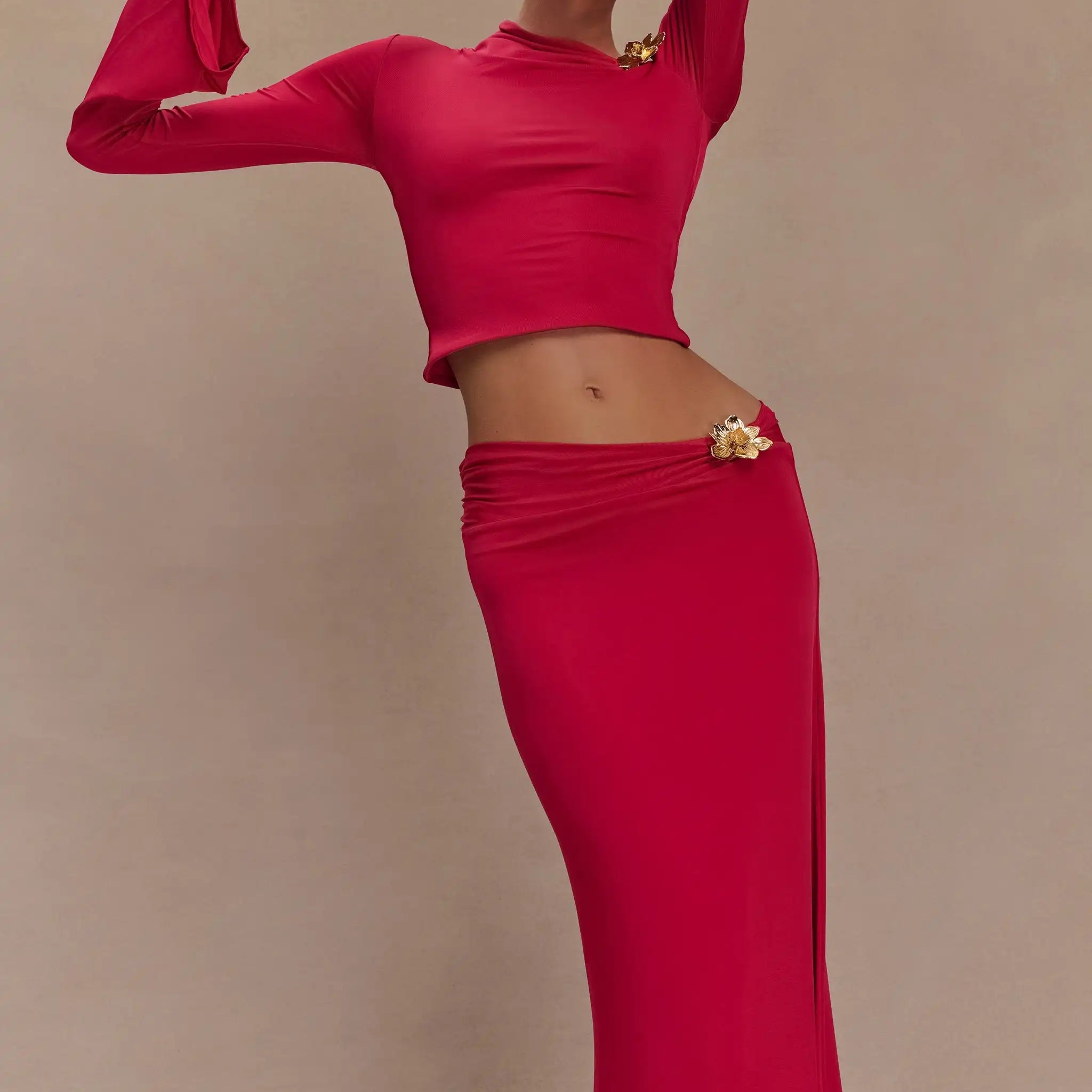2025 Women Long Sleeve Sexy 2 Pieces Bodycon Long Dress Celebrate Evening Party Cocktail Birthday Outfit Red