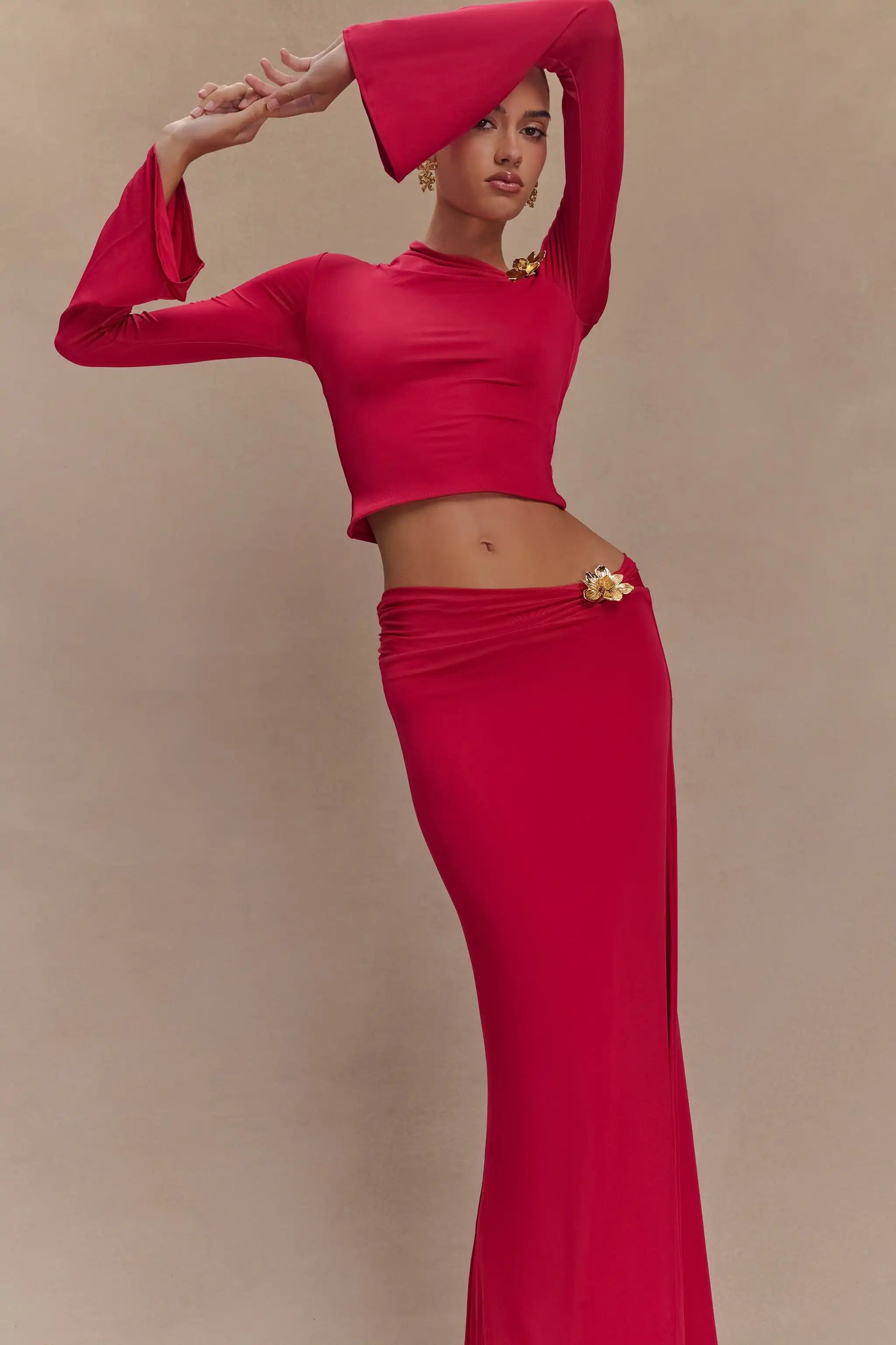 2025 Women Long Sleeve Sexy 2 Pieces Bodycon Long Dress Celebrate Evening Party Cocktail Birthday Outfit Red