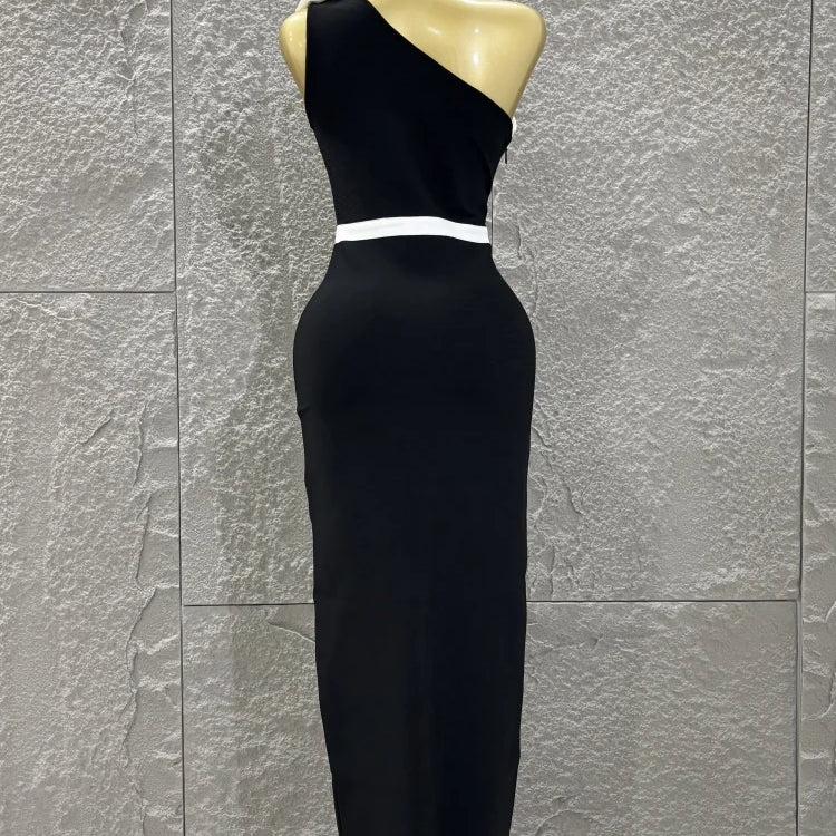 Women Sexy One Shoulder White Florals Bodycon Long Bandage Dress Celebrate Nightclub Party Fashion Outfit