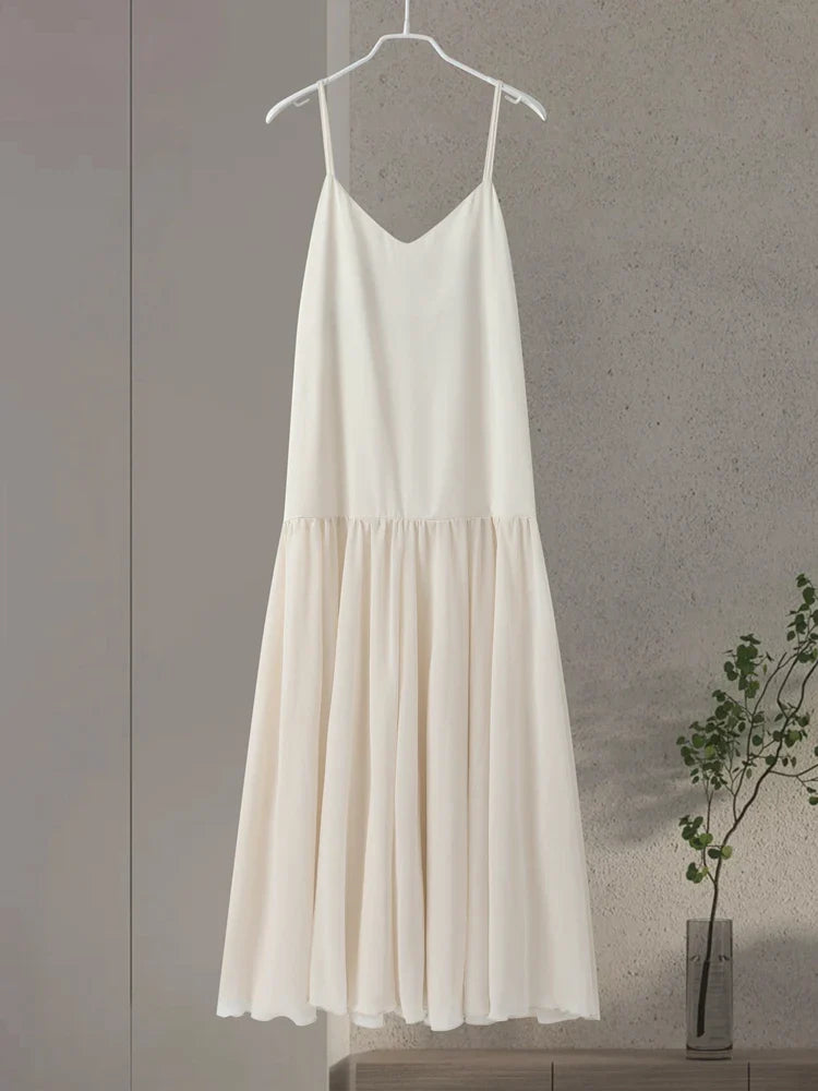 Sexy Beach Maxi Dress Women Sleeveless Patchwork Mesh Spaghetti Strap Dresses Summer Holiday Street Loose Lady Robes