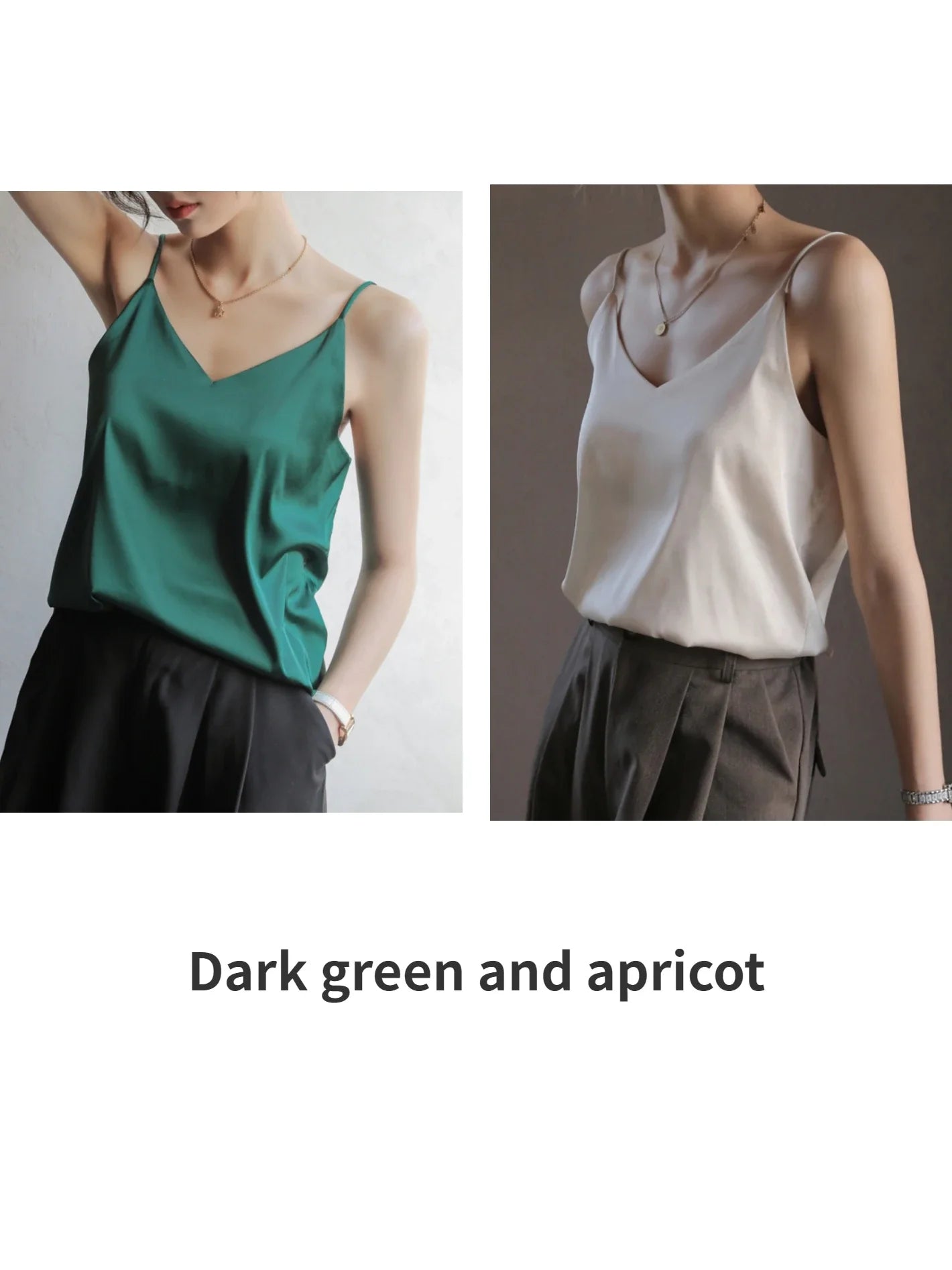Grey Camisoles for Women Acetate SATIN Loose Summer Spaghetti Strap Tank Top Solid V-neck Fashion Sexy Backless Tanks & Camis Dark green apricot