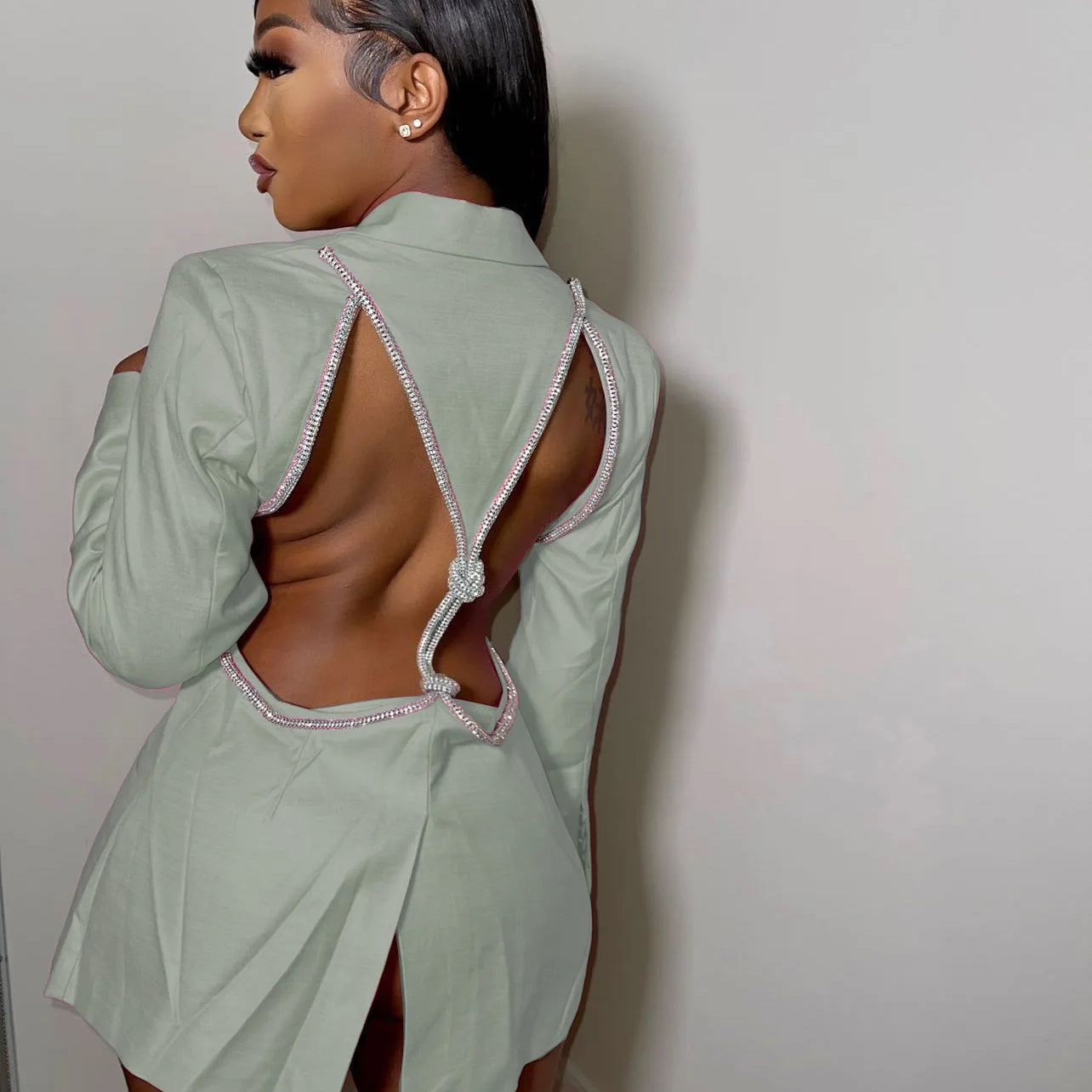 Women Elegant Cutout Long Sleeve One Button Long Sleeve Notched Neck Blazer Street INS Splicing Blazers Outfits Tops