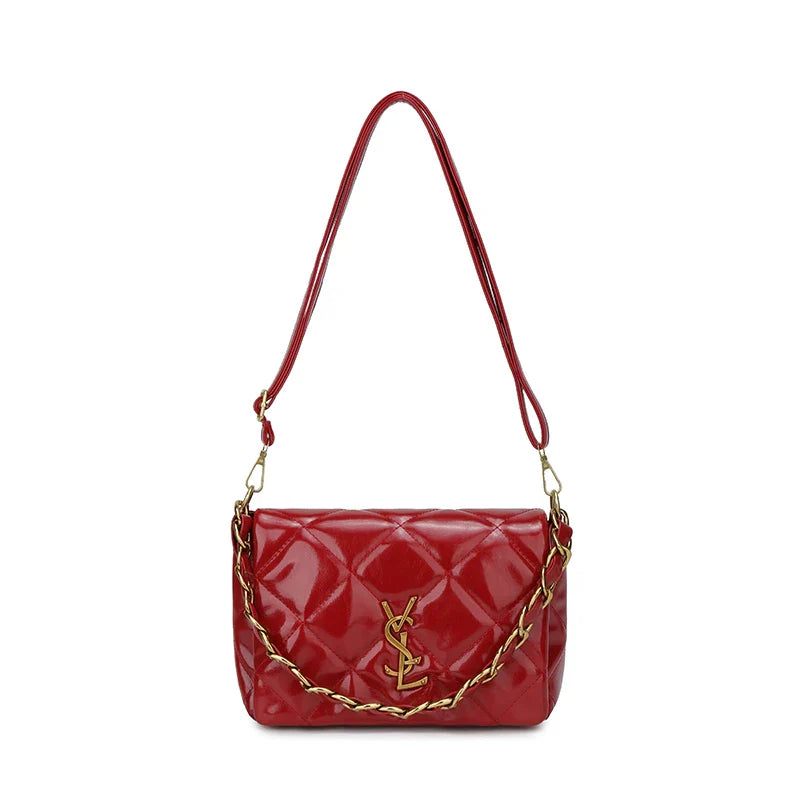 Diamond Grid Handbags Large Capacity Luxury Designer Clutch Bags for Women Chain Crossbody One Shoulder Bag Hand Bag Ladies Wine Red