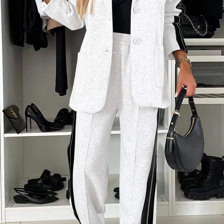 CM.YAYA Elegant Women Pants Suit and Long Sleeve Blazer Matching Set OL Streetwear Two 2 Piece Set 2024 Winter Ribbon Outfits White