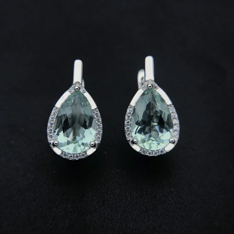 CSJ Elegant Natural Green Amethyst Earring Sterling 925 Silver Pear 8*12 Cut 10mm 5Ct Fine Jewelry for Women Lady Party Gift Box
