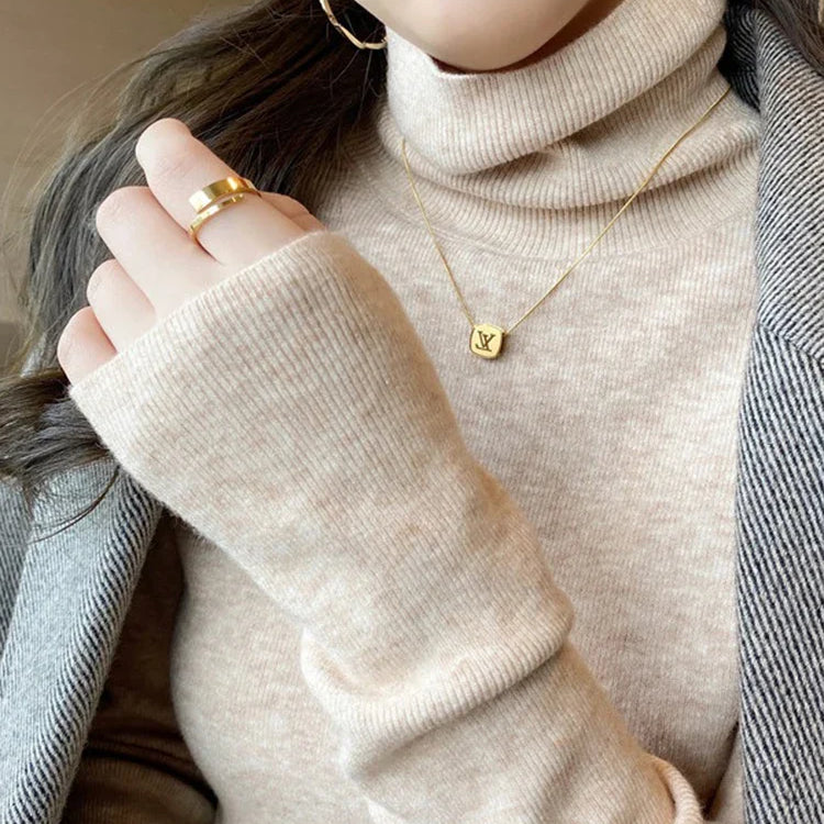 Women Turtleneck Sweaters Casual Soft Long Sleeve Pullovers Elastic Jumpers Knitwear Slim Basic Sweater For Women Autumn Winter APRICOT One Size