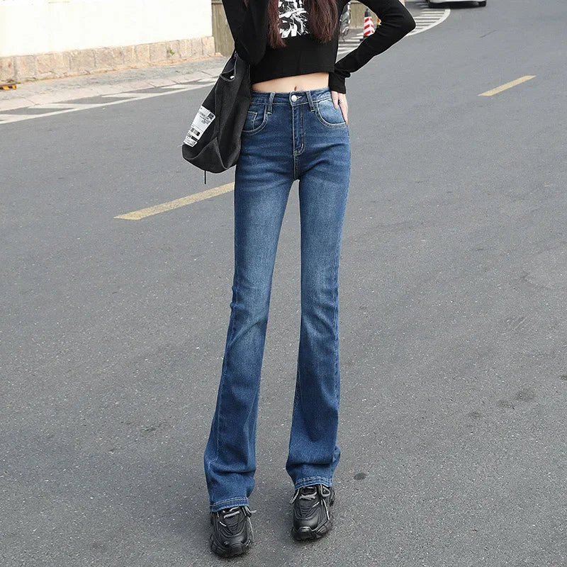 ZOENOVA Women Flared Jeans Loose Denim Pants Bottom Straight High Waist Stretch Urban Female Flare Trouser 2023 Fashion 6 Color Dark BLue