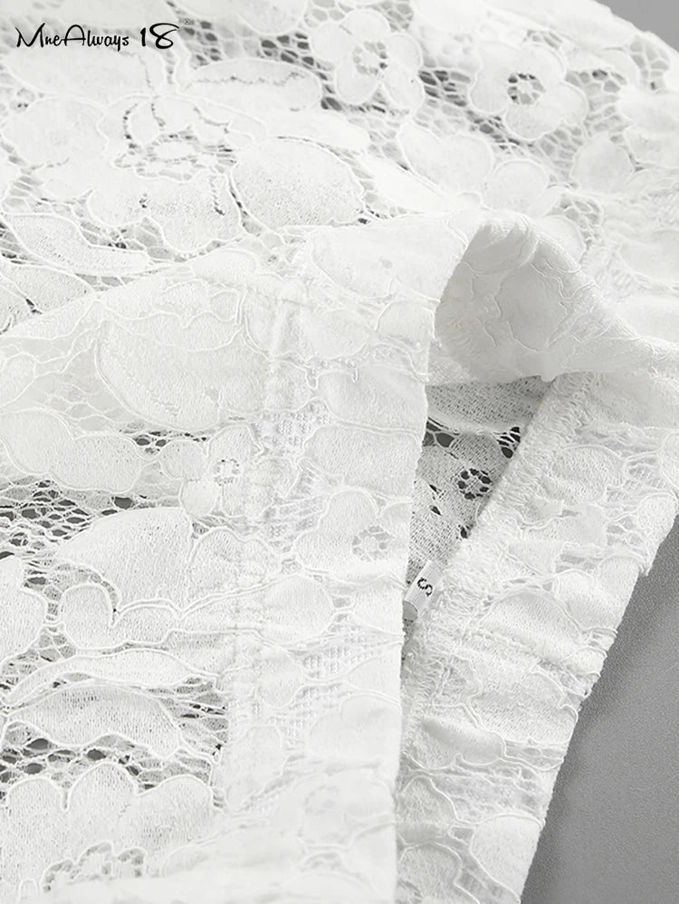 Mnealways18 Sexy Perspective White Flare Pants Summer Women Vacation High Waist Long Trousers Lace Beach Style Female Pants