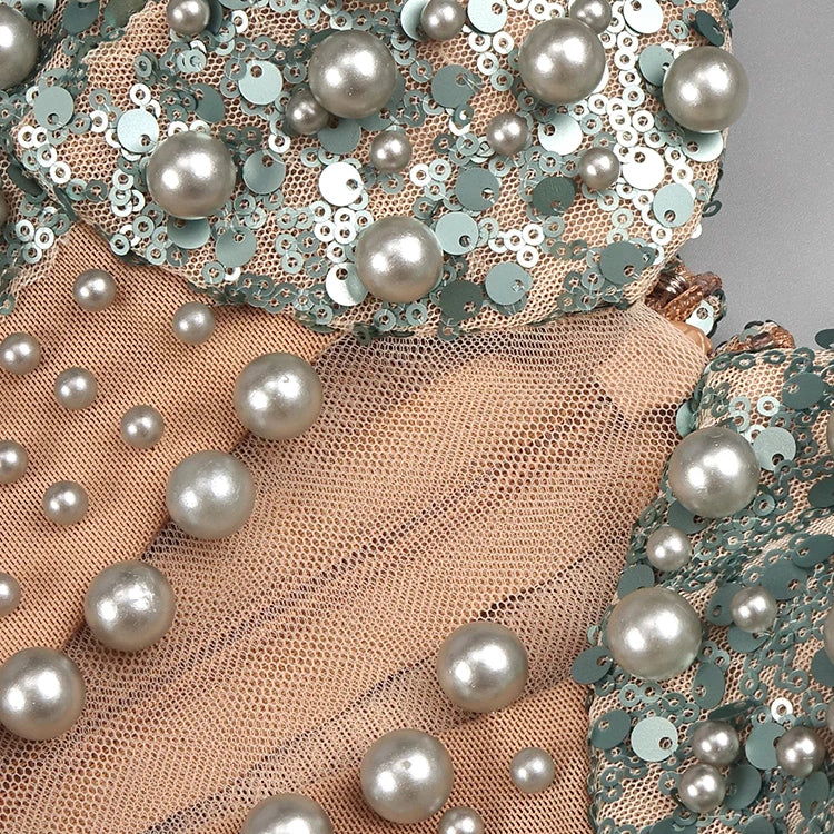 Luxury Women'S Elegant Dress For Special Occasions Sleeveless Maxi Gown With Pearl Sequins Female Clothing