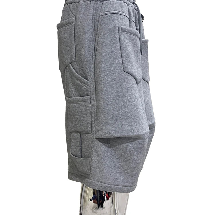 Nerazzurri Summer Autumn Loose Casual Soft Grey Shorts for Men Drawstring Elastic Waist Pockets Knee Length Sweatpants Clothes