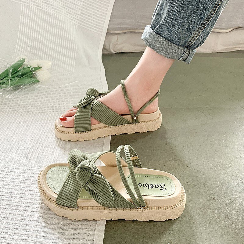 Summer Women's Sandals Roman Round Toe Rubber Thick Sole Non-Slip Open Toe Beach Green Casual Ladies Slippers Zapatos Mujer