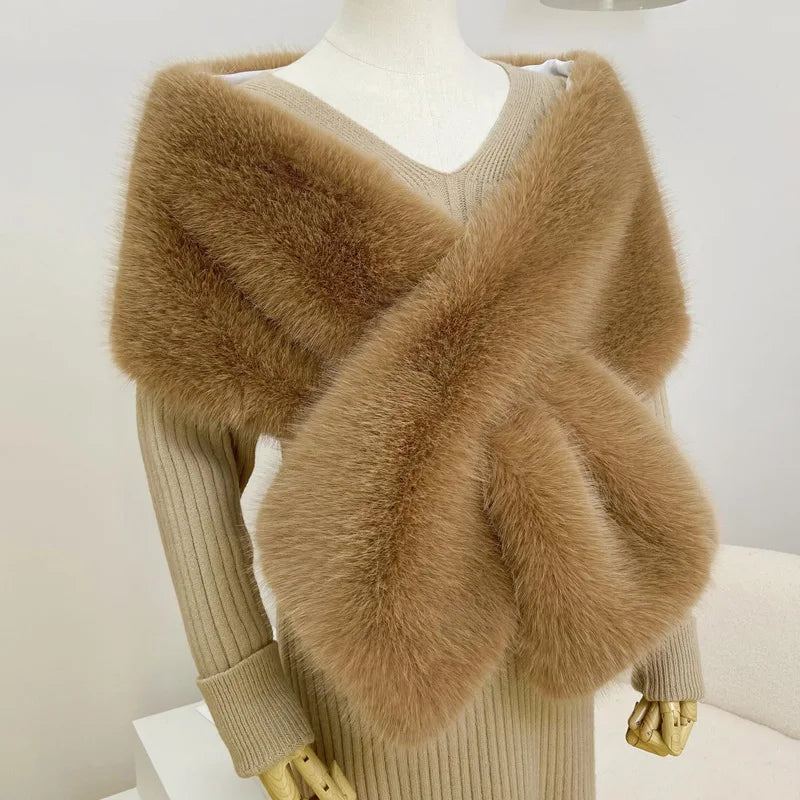 Women Fur Capes Wedding Bridal Shawl Bolero Faux Fur Stole Winter Luxury Fluffy Warm Outerwear Jacket Formal Party Shrug 165cm camel 165cm