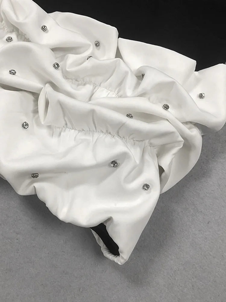 Women Winter Celebrity Sexy Long Sleeve Diamonds Beading Black Mini Bodycon Bandage Dress 2025 Elegant Evening Club Party Dress