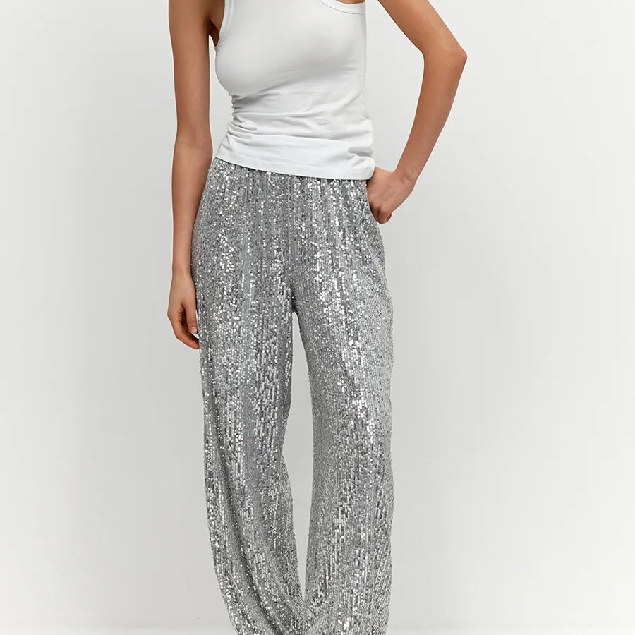 Sequin Pants New Instagram Style Trendy American Pearlescent Sequin Straight Leg Floor mops