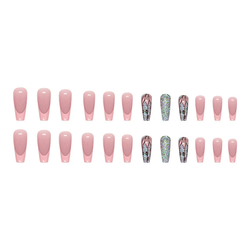 24-piece Long French Pop Flash Nail with 1 Jelly Glue and 1 Nail File