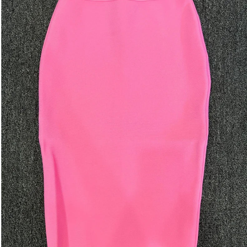 Women New Rayon Bandgae Skirt Elegant Pencil Skirt Celebrity Sexy Club Party Wear Vintage Vestios Pink