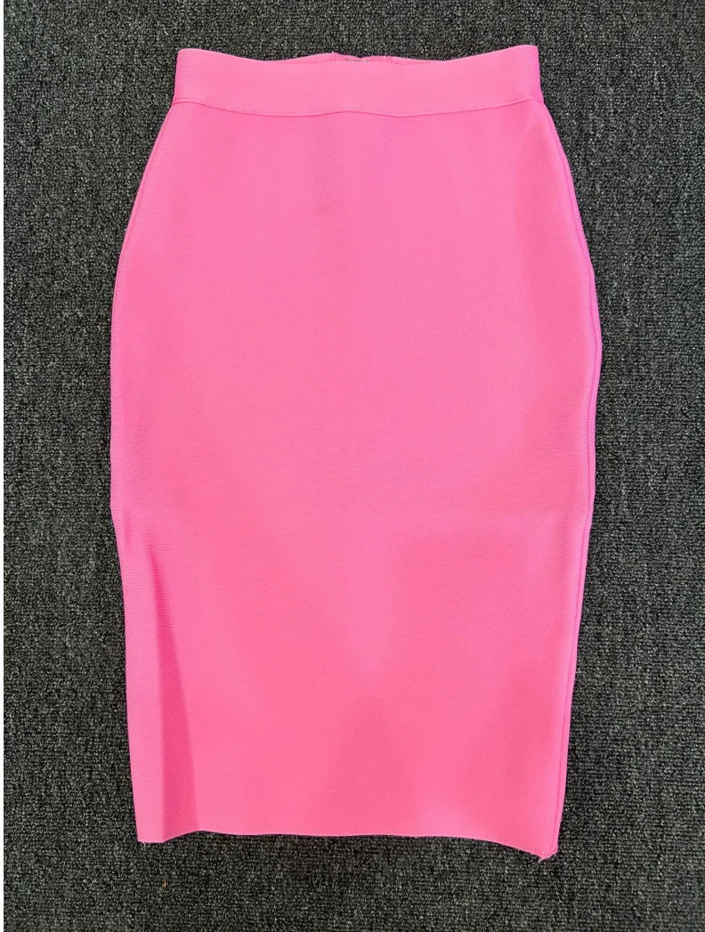 Women New Rayon Bandgae Skirt Elegant Pencil Skirt Celebrity Sexy Club Party Wear Vintage Vestios Pink