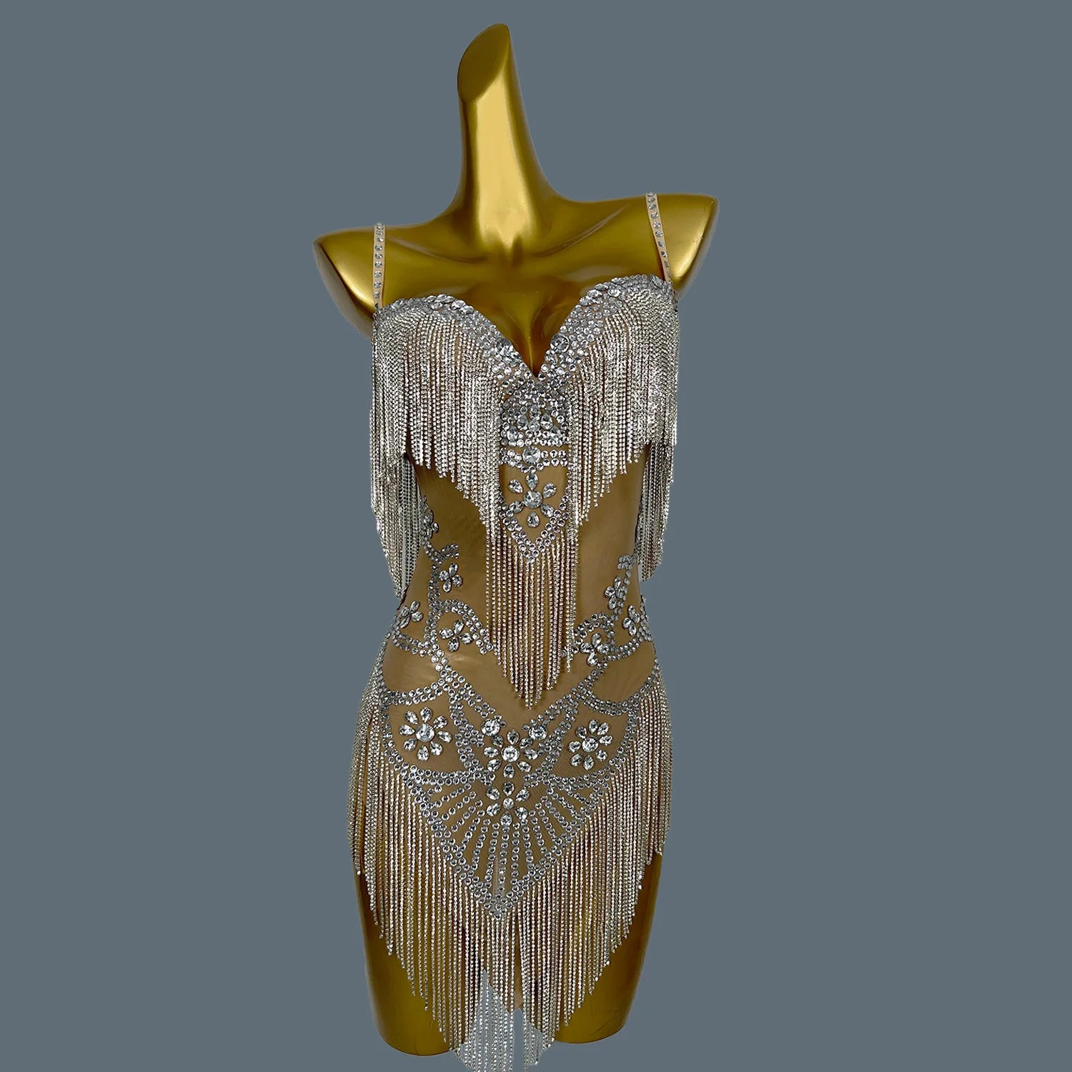 Sexy Backless Pink Diamond Dress Mesh Elastic Strap Dress Club Dinner Birthday Party Dress Stage Performance Costume Yelian Nude