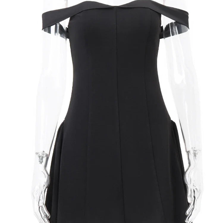 ByeMyLove Off Shoulder Party Dress Women Strapless Tube Elegant Dress Luxury Solid A Line Hight Waist Mini Dress For Women Sexy Black
