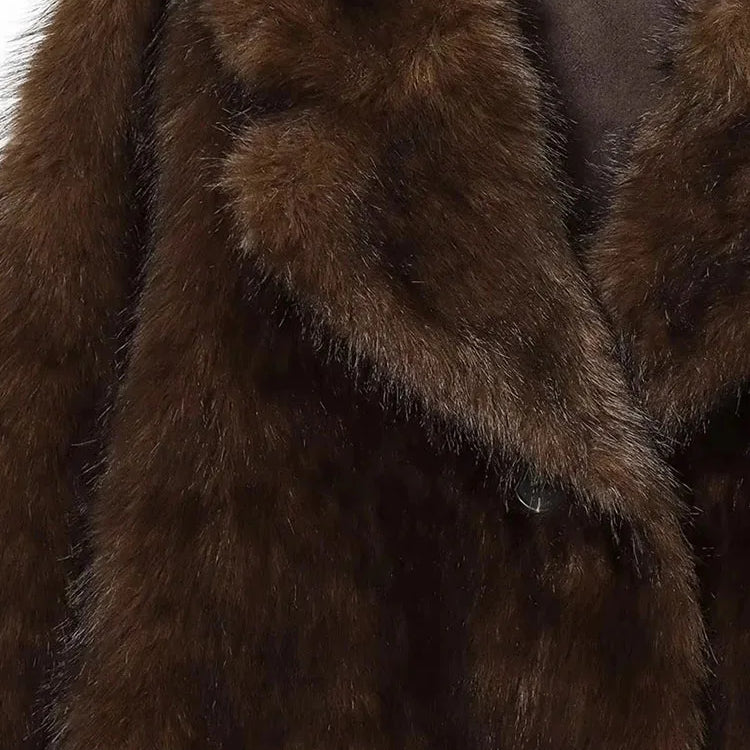 Women 2025 Winter New Reversible Casual Long Sleeves Buttons Turn-Down Collar Loose Outerwear Women Warm Coat Faux Fur Jackets ﻿