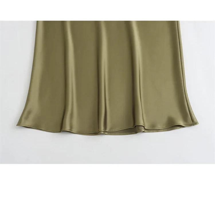 HH TRAF Women's Midi Skirt High Waisted Solid Sexy Satin Dress Tight Chic Elegant Women Mermaid Long Skirt Casual Bodycon Skirt