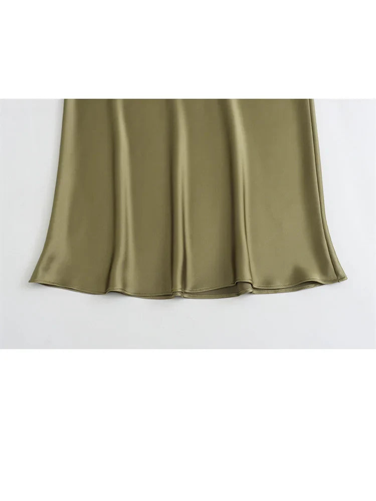 HH TRAF Women's Midi Skirt High Waisted Solid Sexy Satin Dress Tight Chic Elegant Women Mermaid Long Skirt Casual Bodycon Skirt