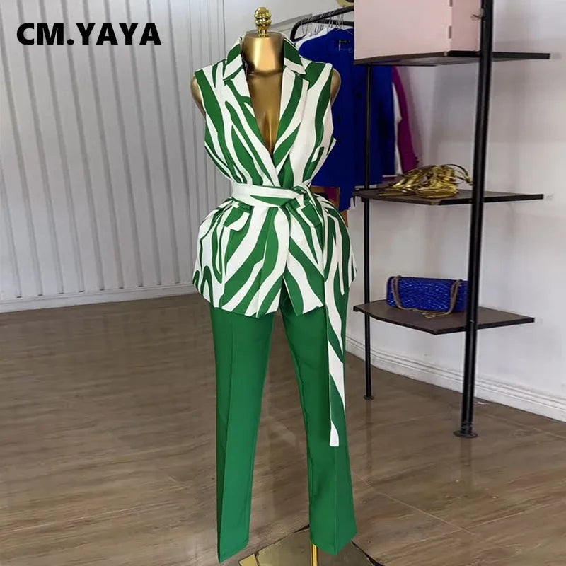 Fashion Women's Set Sleeveless Notched Collar Blazer Tops and Pants Sets 2025 Summer OL Street Two 2 Piece Sets Outfits