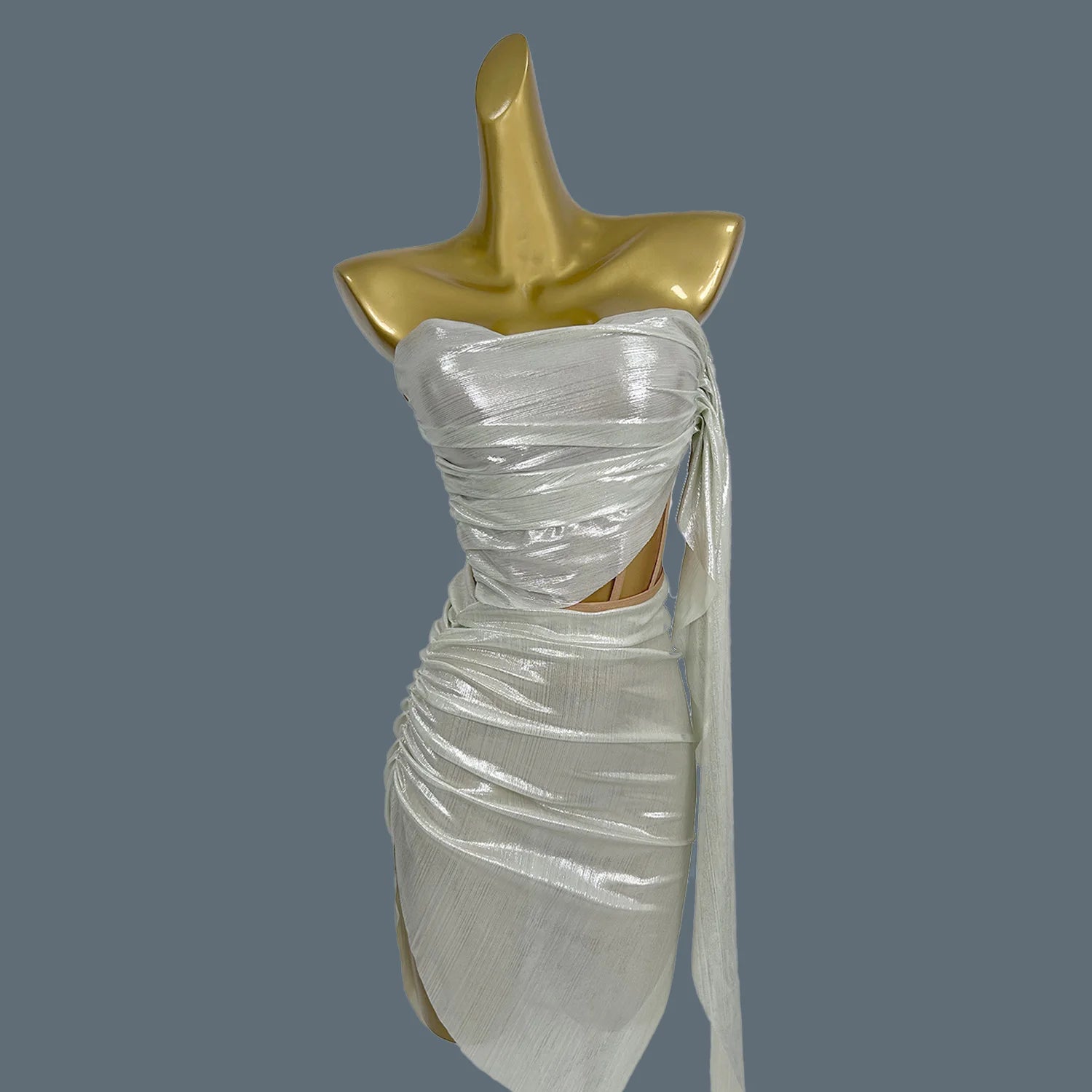 New Hot Design Nightclub Prom Strapless Bandage Top Mini Skirt Set Girls Party Wear Stage Performance Dress for Women Xiongzhong WHITE One Size