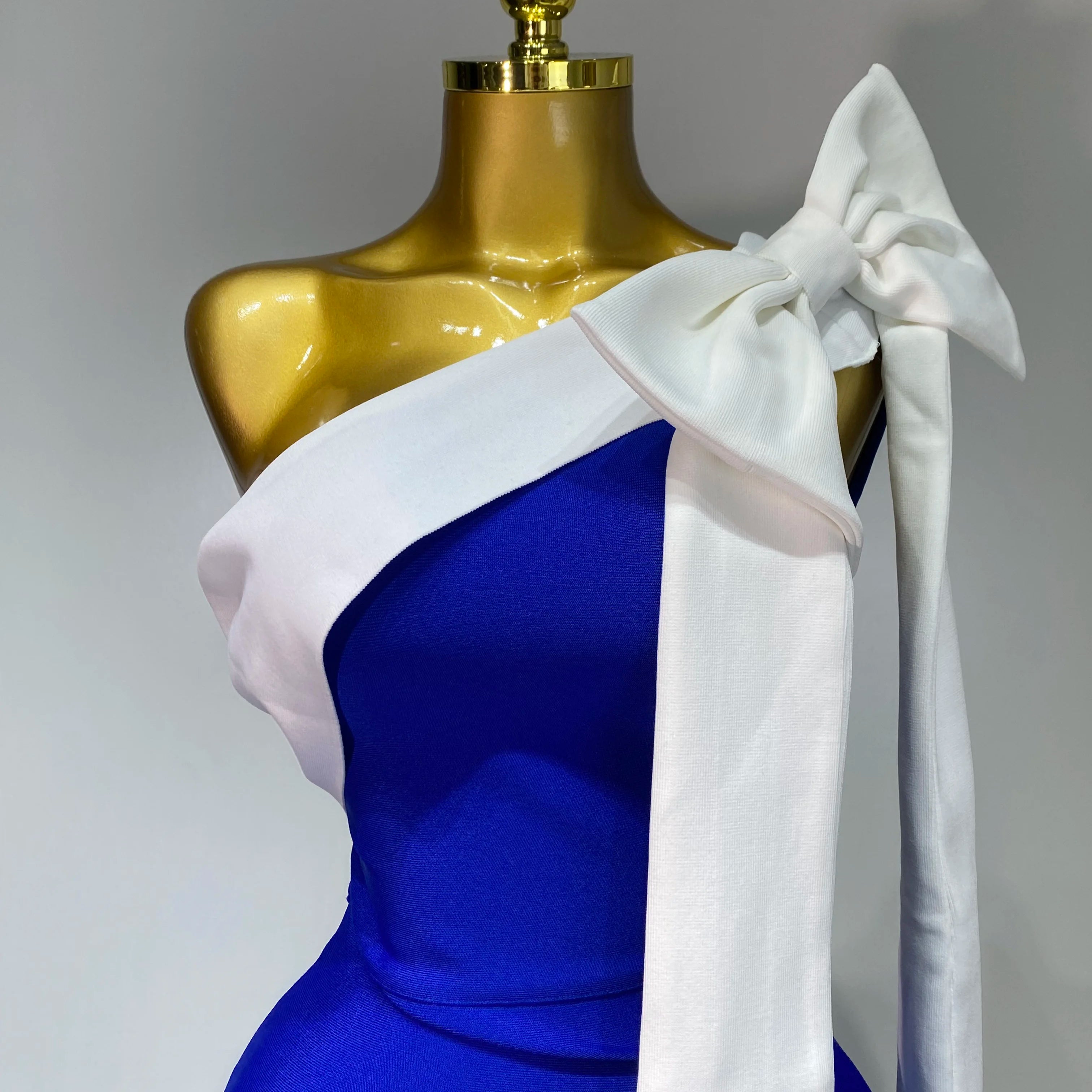 Women Sexy One Shoulder Splicing Bow Bodycon Bandaged Dress Celebrity Elegant Evening Party Luxury Birthday Banquet Dress