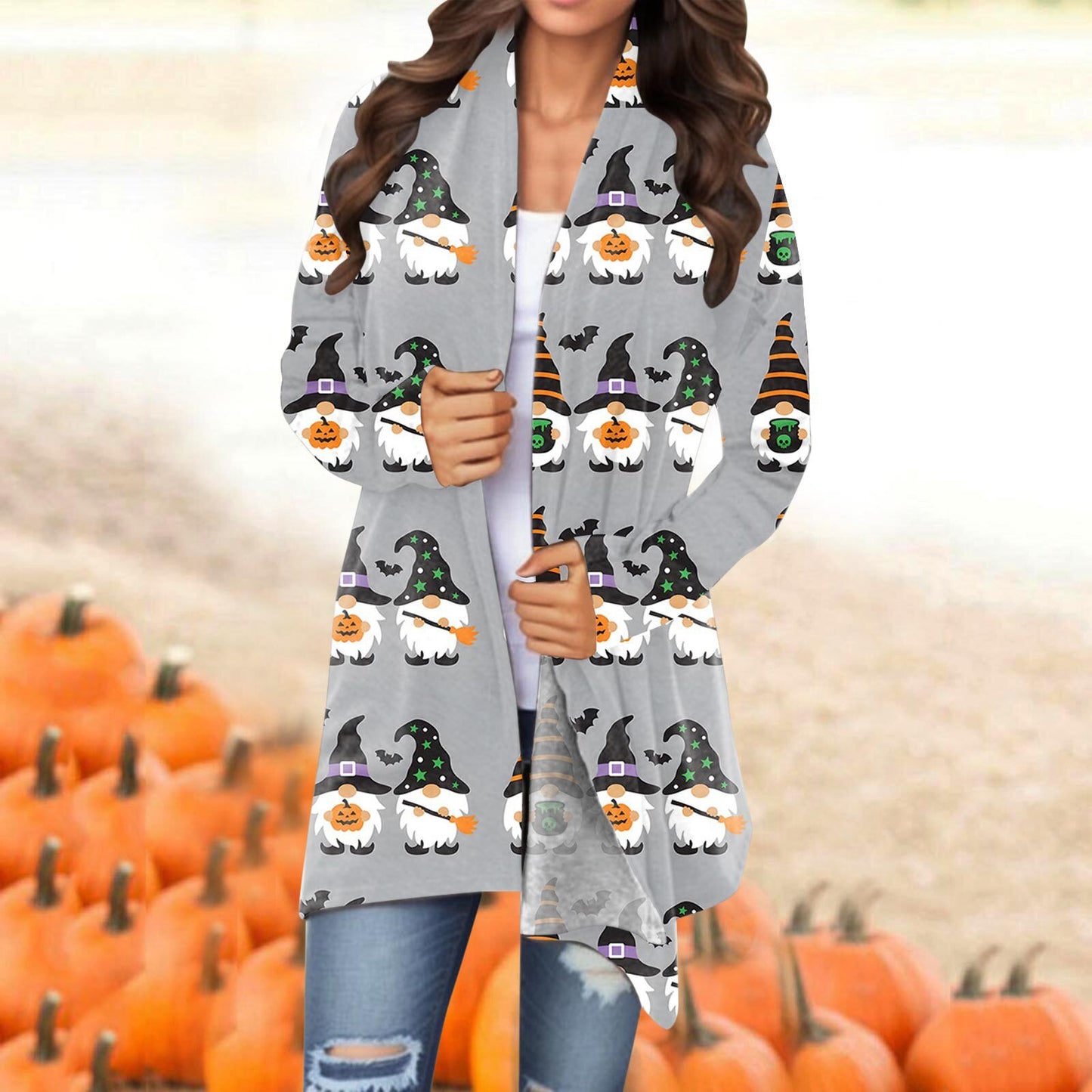 Cardigan d'halloween pour femmes, manteau à la mode, citrouille, Animal, chat, veste imprimée, manteau à manches longues, vêtements d'automne et d'hiver 