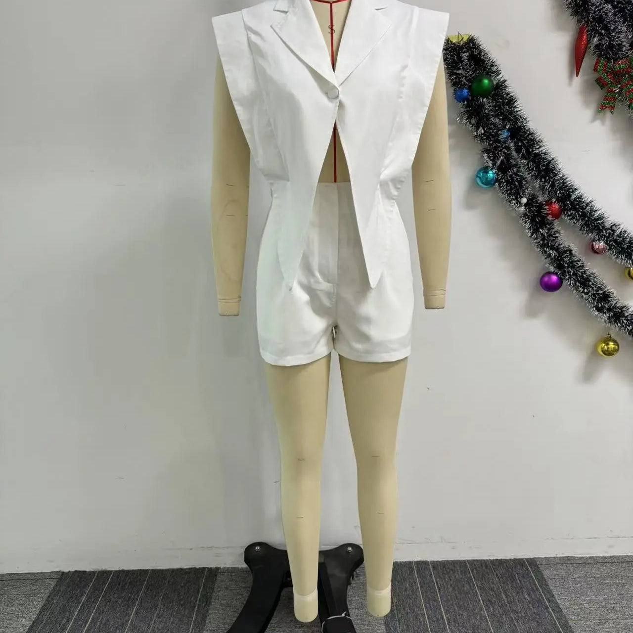 CM.YAYA Women Sleeveless High Waist Hollow Out Short Playsuits Jumpsuit Streetwear Irregular 2025 One Piece Suit Romper Outfits