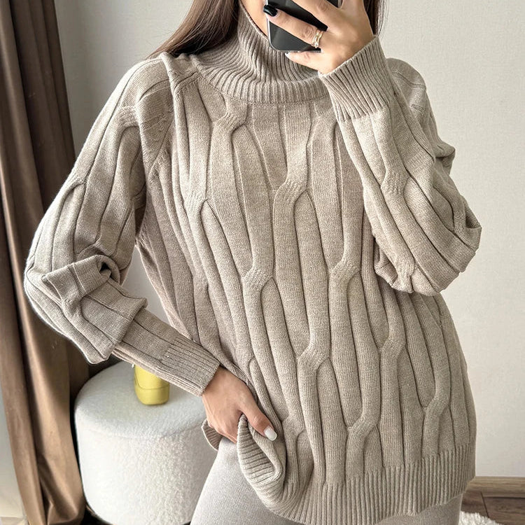 Knitted Pullover Sweater Turtleneck Women Elegant Oversized Thick Jumpers Autumn Warm High Neck Women Sweater Oversize Pullover