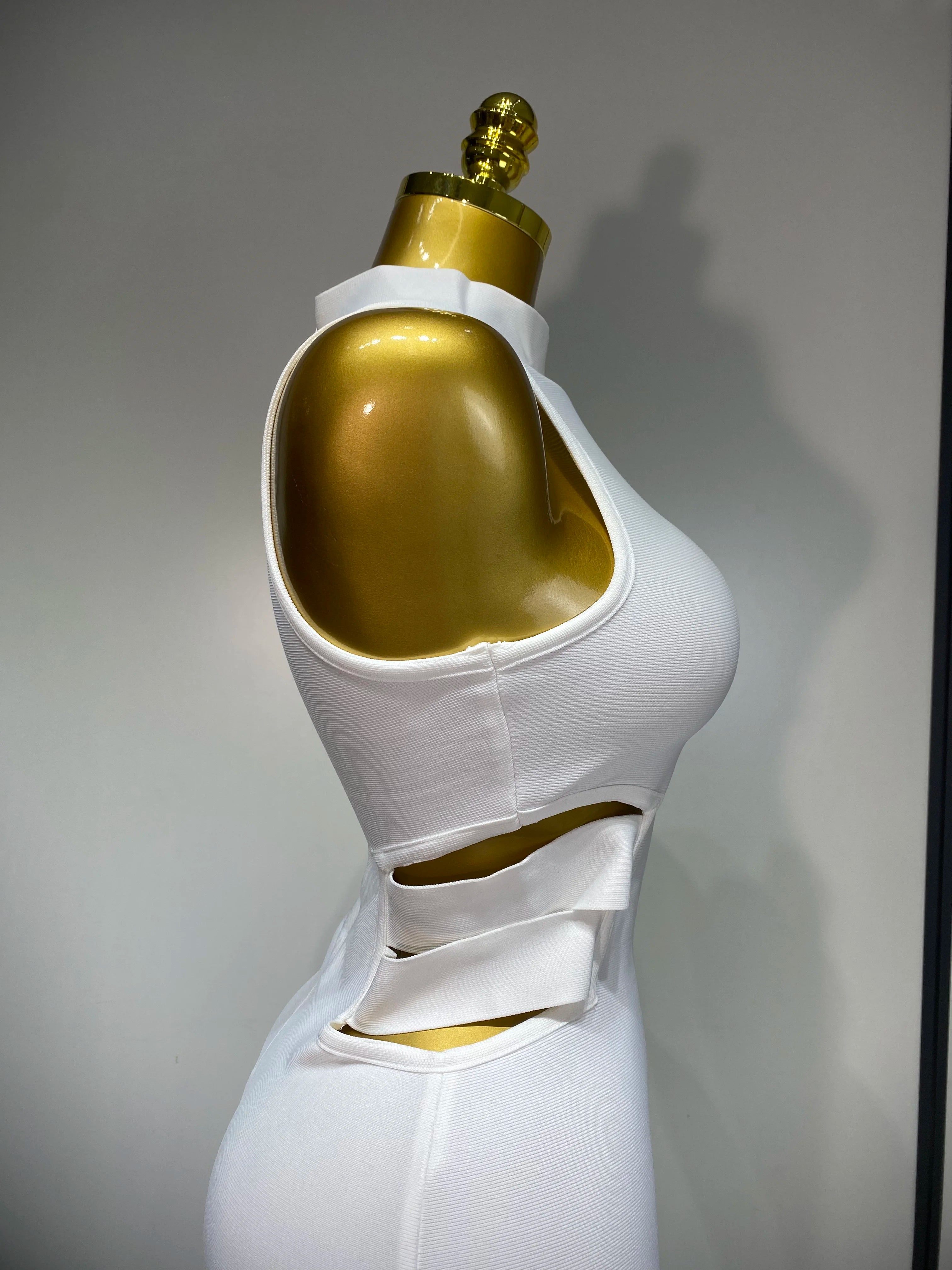 Women Sexy Turtleneck White Cut Out Midi Bodycon Bandage Dress 2025 White Elegant Evening Party Dress Luxury Birthday Dress