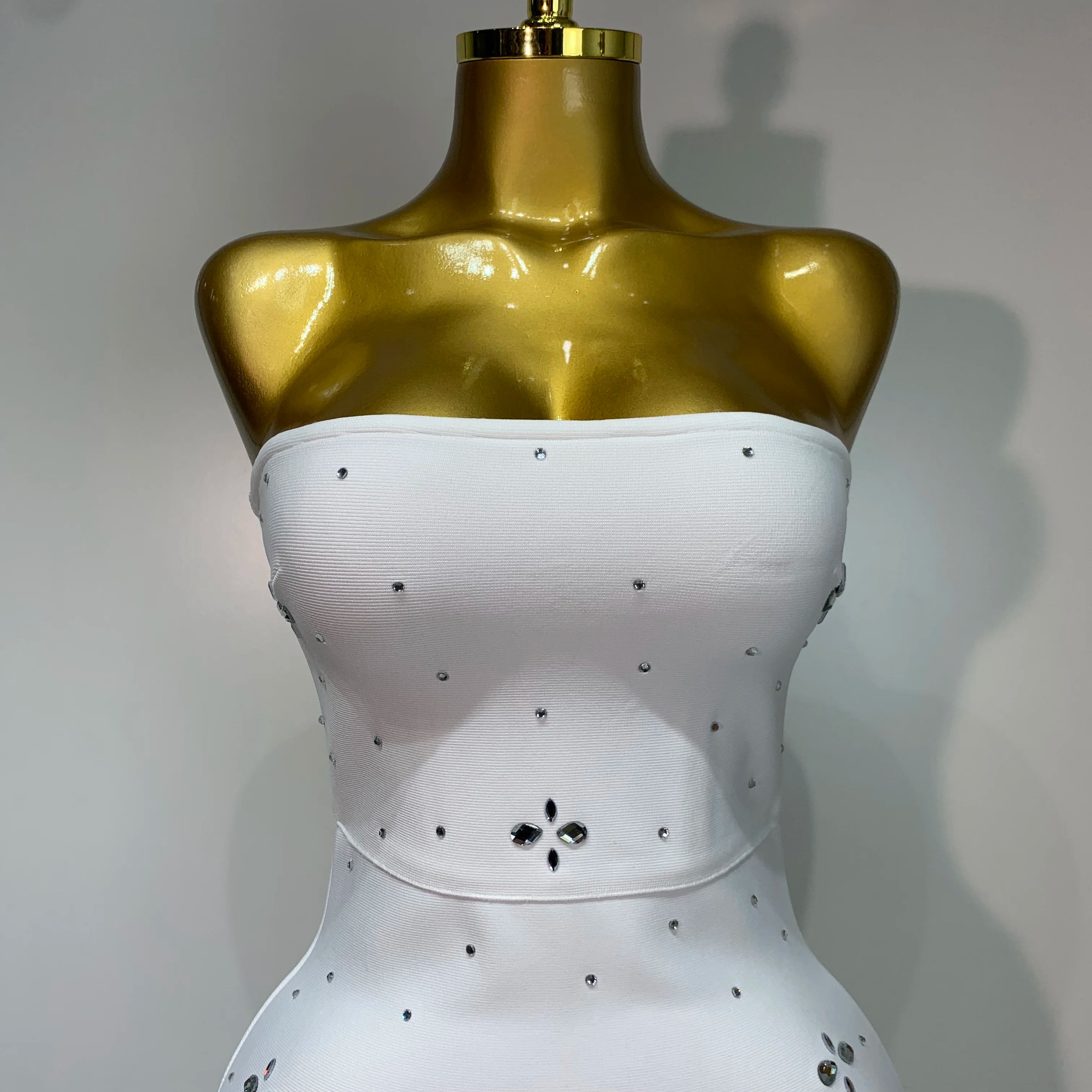 Luxury Rhinestone Sexy Strapless Backless Long Bodycon Bandage Dress 2025 White Elegant Evening Party Birthday Club Dress