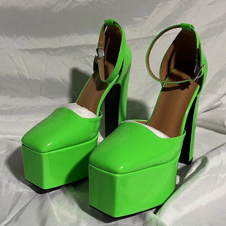Spring and Summer New Women's High Heels Patent Leather Wedding Shoes Luxury Sexy Paris Fashion Banquet green