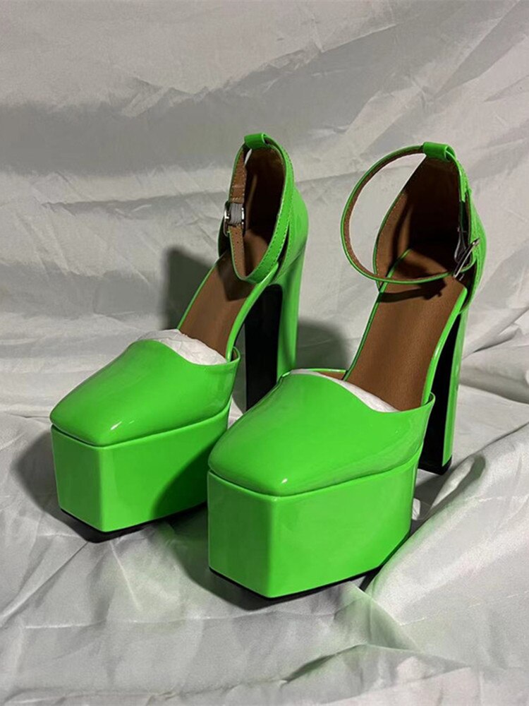 Spring and Summer New Women's High Heels Patent Leather Wedding Shoes Luxury Sexy Paris Fashion Banquet green