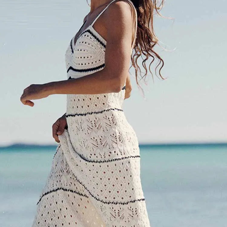 TRAF Women's Beach Wind Slim Sling Long Dress New Fashion Street Shoot Sleeveless Sexy Midi Long Dress Elegant Women's Fashion