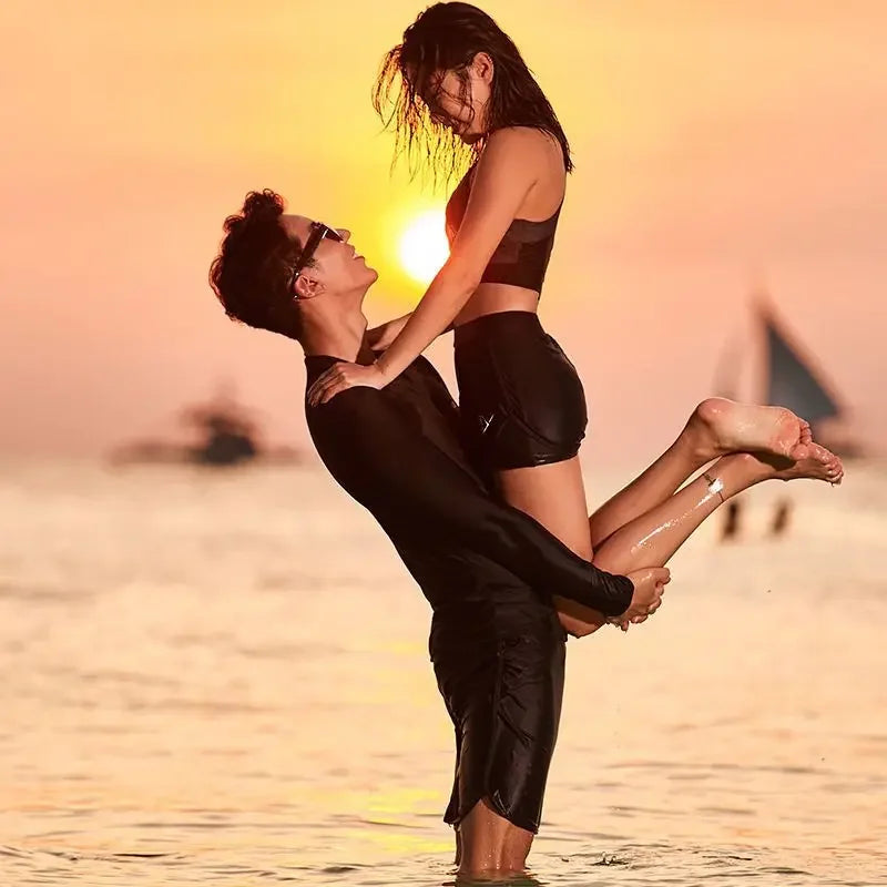 New Korean Long Sleeve Multi Pieces Swimsuit Rash Guard Couples Swimwear Bathing Suits Surfing Long Pant Dropship