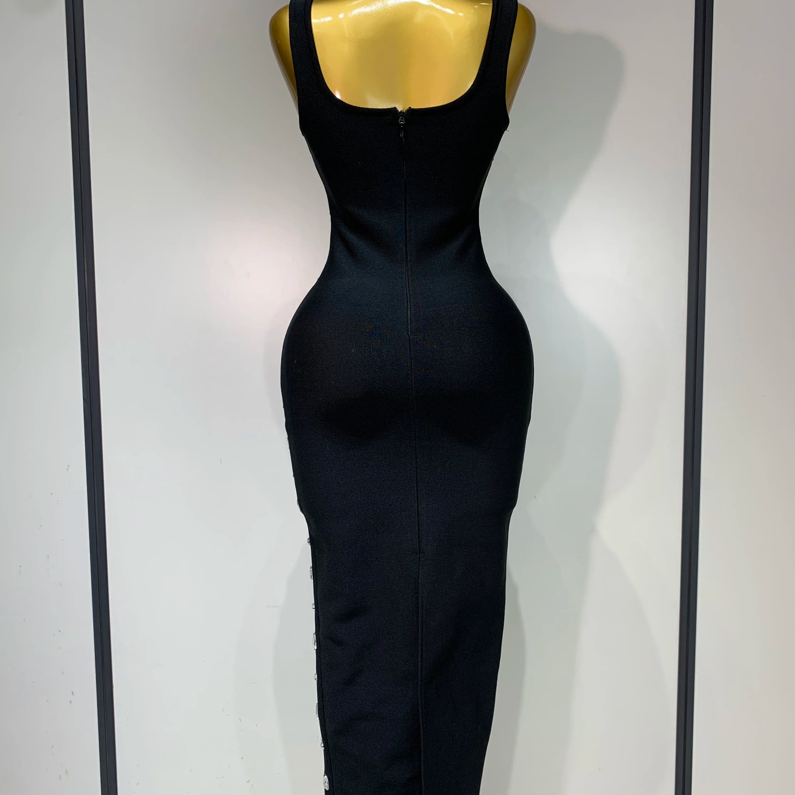 Newest 2025 Fashion Designer Women's Rhinestone Beaded Elastic Bodycon Bandage Maxi Long Dress Elegant Luxury Birthday Outfit