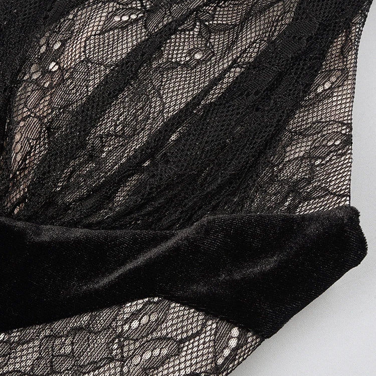 Black Mesh Patchwork Halter Long Dress For Women Long Sleeves Lace Embroidery Mermaid Bodycon Party Evening Gown