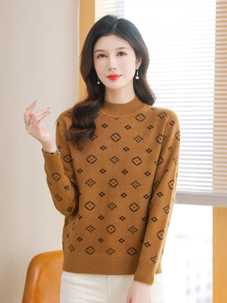 XJXKS 2024 Winter Warm Wool Knit Pullover Women's Turtleneck Sweaters Comforts Soft Knitwears Jumper Tops