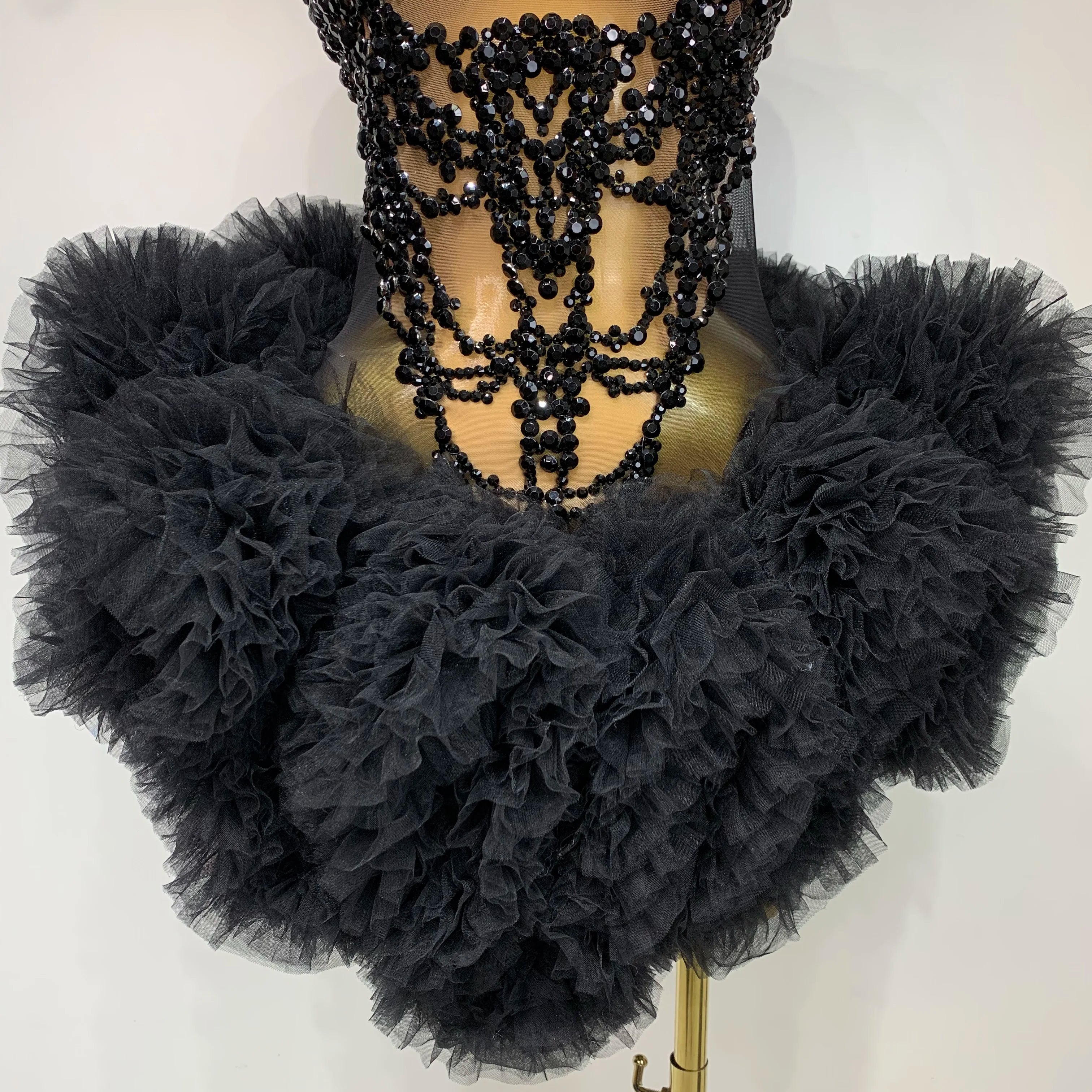 Luxury Women Sexy Sparkly Rhinestone Sleeveless Mesh See Through Bodycon Mini Birthday Dress Evening Party Performance Costume